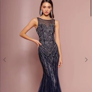 New w tags blue lace beaded gown